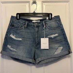 VICI Distressed Cuffed Denim Shorts